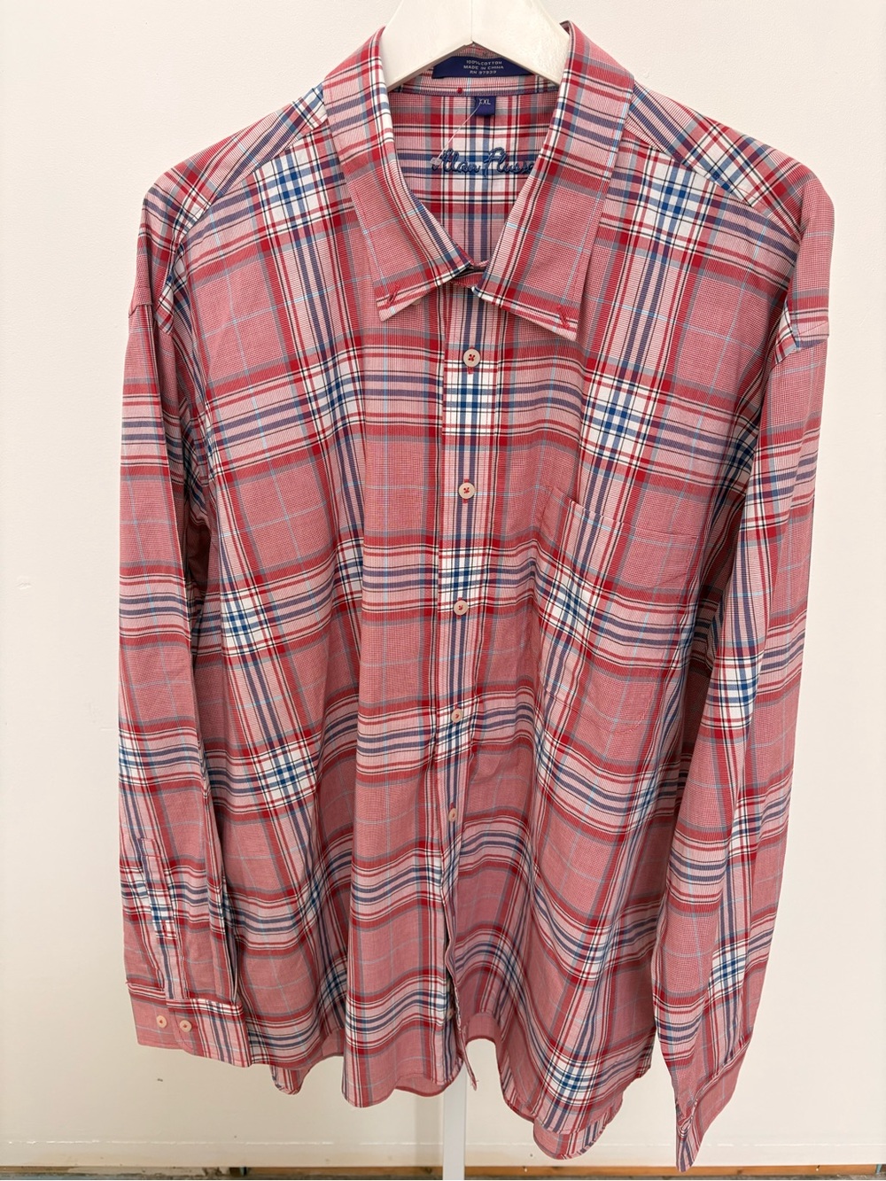 Alan Flusser Red Plaid Button-Down Shirt with Navy & White Accents